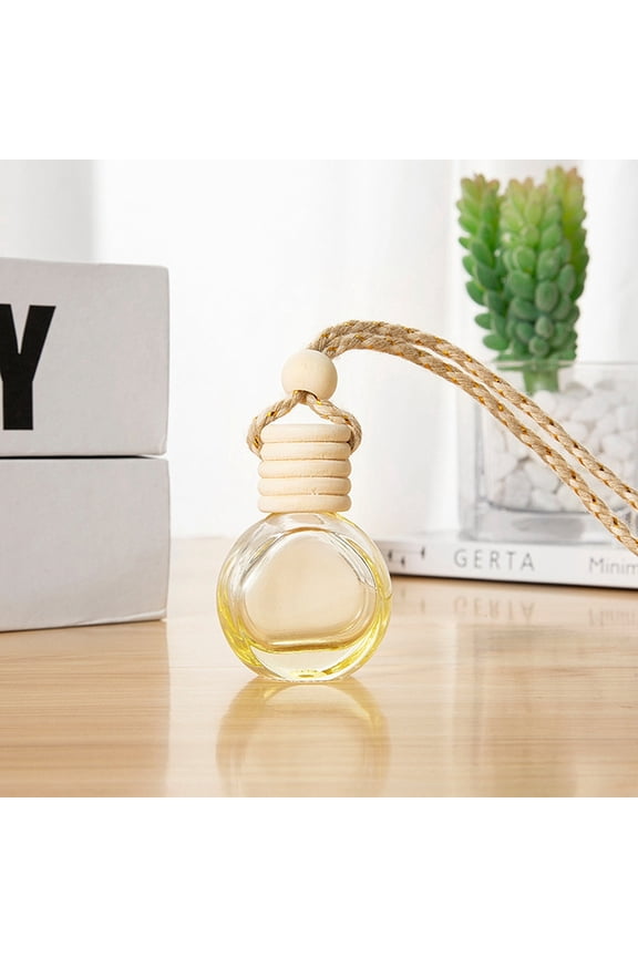 8pc Empty Glass Perfume Bottle Pendants with Wood Cap Aromatherapy Fragrance Essential Oil Diffuser Bottle Car Hanging Decor Light Yellow 5x3.5cm Capacity: 10ml(0.34fl. oz)