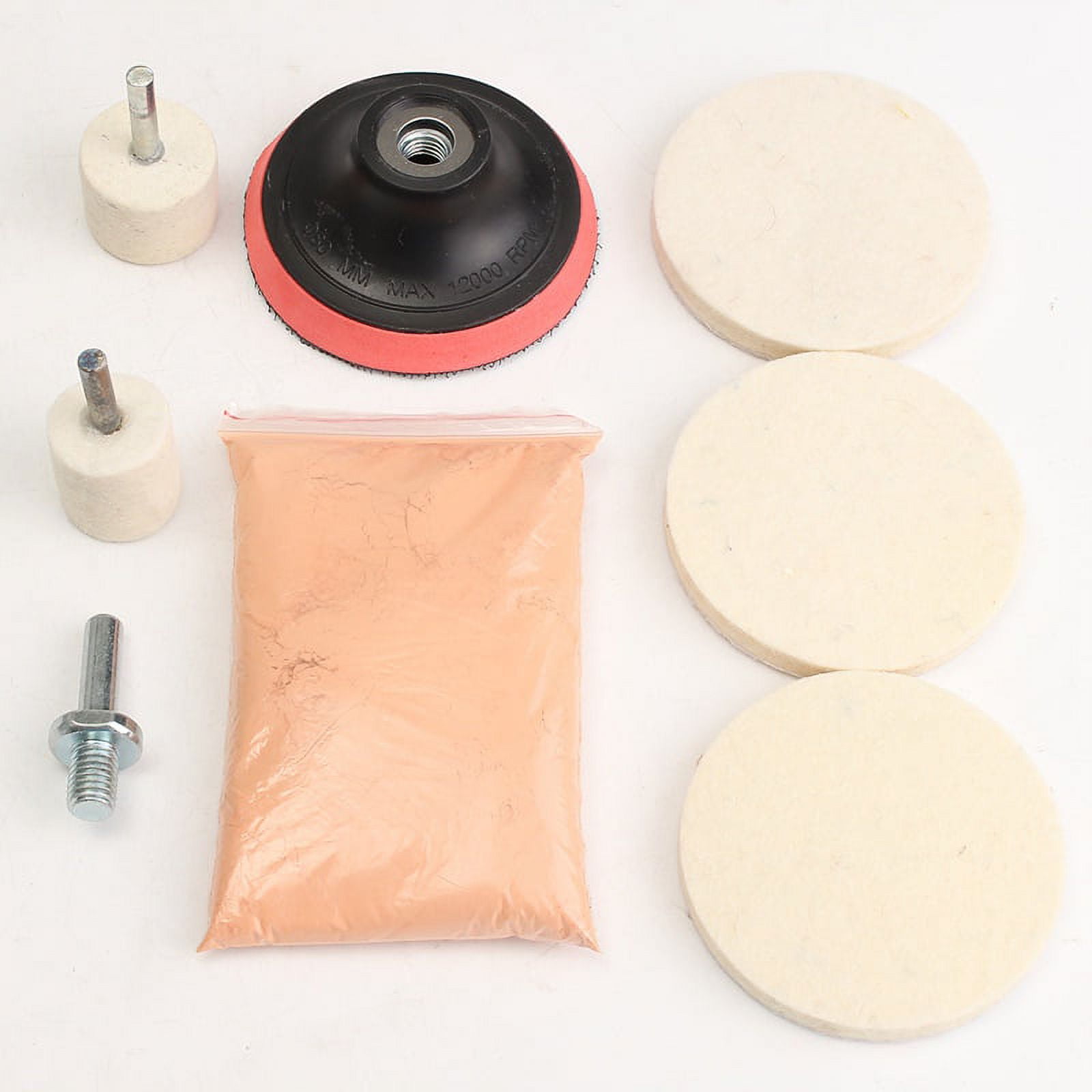 Lyumo 100g Glass Scratch Remover Powder Glass Polishing Kit Wool Polishing Pad Polishing Disc Wheels Set Car Windscreen Windshields Cerium Oxide