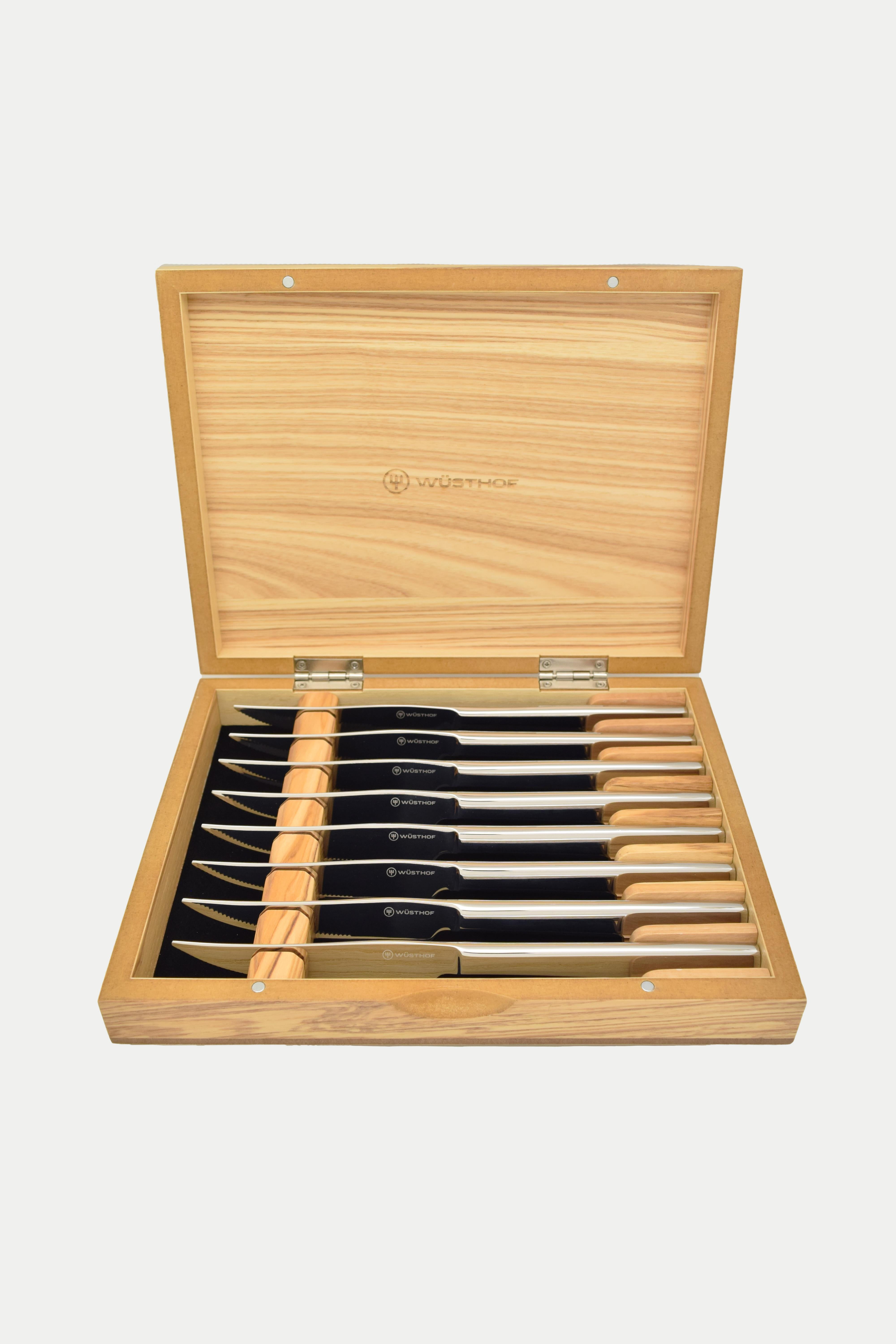 8-Piece Stainless Steel Steak Knife Set with Olivewood Handles