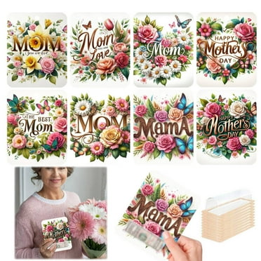 8pc Mothers Day Cards Floral Happy Mother’s Day Greeting Cards from Daughter Blank Notes Cards Stickers