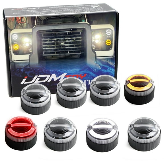 8pc Set Large 95mm Diameter Clear Lens w/Black Interior Amber/White/Red Full LED Front/Rear Turn Signal, Driving/Tail Brake Light Upgrading Kit For 1983-2016 Land Rover Defender