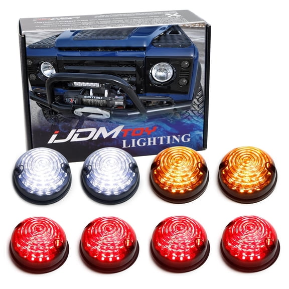 8pc Smoked Lens Full LED Upgrade Kit For Land Rover Defender Series 2 3 (Fit Front/Rear Turn Signal, Parking Driving & Brake Tail Light Assembiles)