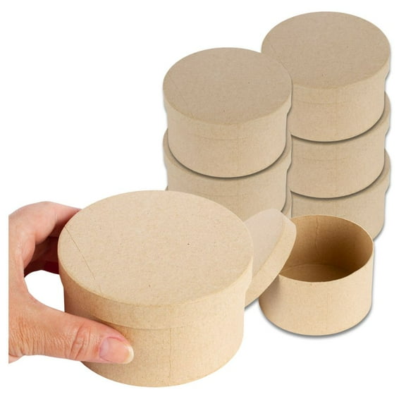 8pc Unfinished Kraft Paper Mache Round Boxes - for Gifts/Favors - Factory Direct Craft