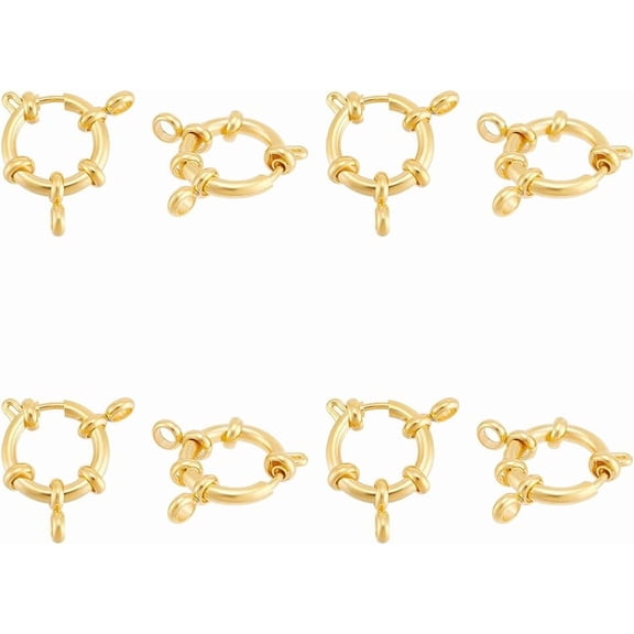 8pcs 16mm Real 24K Gold Plated Spring Clasp Ring Stainless Steel Round Clasps for Necklaces Bracelet Close Ring Clasps Smooth Surface Clasp Connector Findings for DIY Jewelry Making Gold