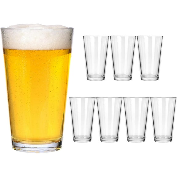 8pcs 16oz Beer Pint Glasses, Drinking Glasses Set of 8 Highball Glasses Water Cups for Cold Beverages