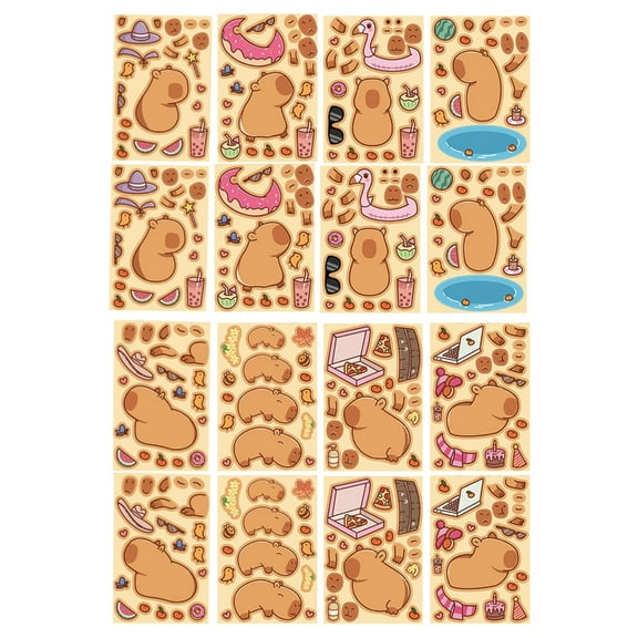 8pcs/16pcs Creative Capybara Puzzle Sticker Waterproof Decal for Lover