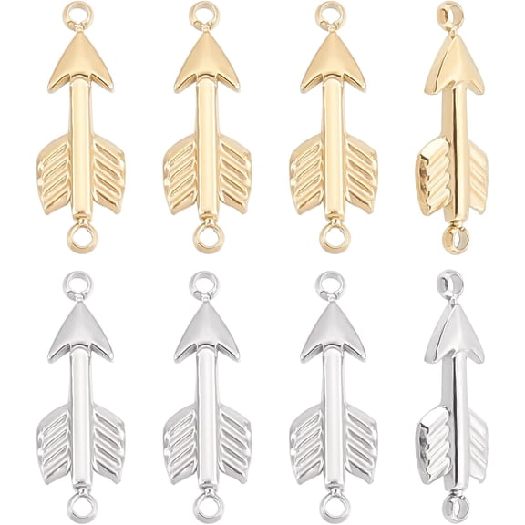 8pcs 2 Colors Feather Arrow Connector Charms Small American Inspired Charms Stainless Steel 16mm Metal Linking Charms Pendants DIY Jewelry Making Golden & Stainless Steel Color