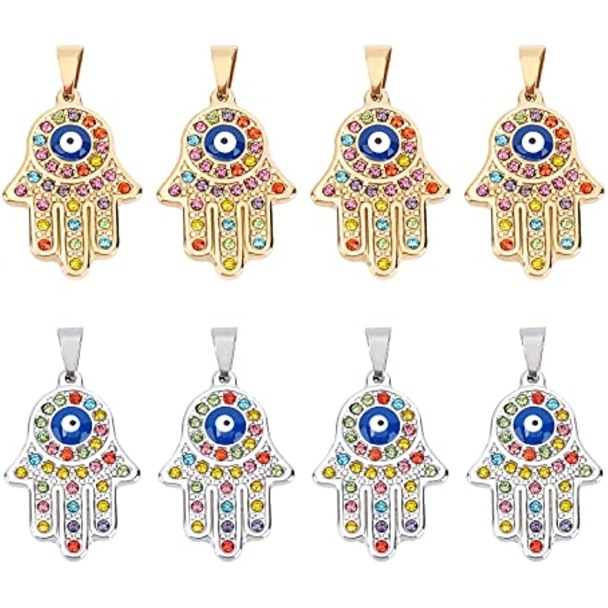 SUNNYCLUE 1 Box 20Pcs Tarot Style Stainless Steel Charms Evil Eye Charms  Hamsa Hand Lucky Charm