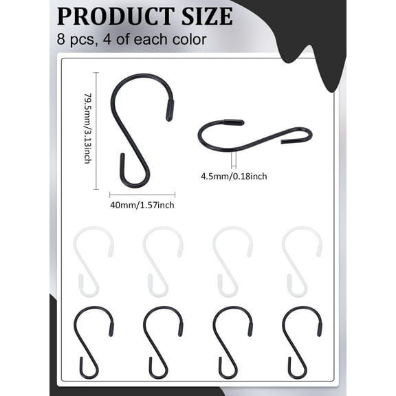 8pcs 2 Colors Iron S-Hook Metal S Hook with Plastic Findings Mixed Color Hanging Hangers S Shaped Hooks for Kitchen Bathroom Garden Clothes Bags Towels Plants 79.5x40x4.5mm