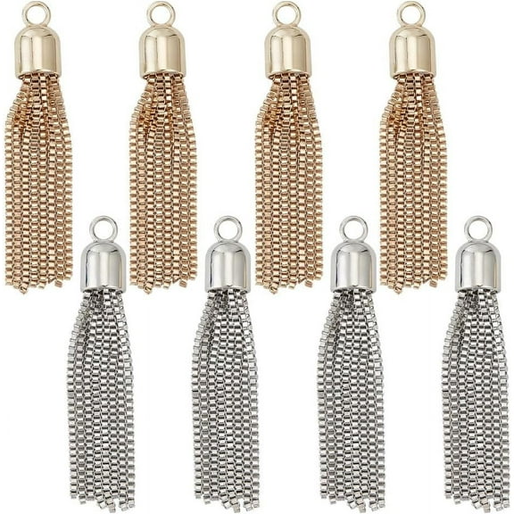 8pcs 2 Colors Metal Chains Tassel Charm with Hang Loops Tassel Pendants Bookmarks Keychains Earring Bracelets Jewelry Making Gift Decoration for DIY