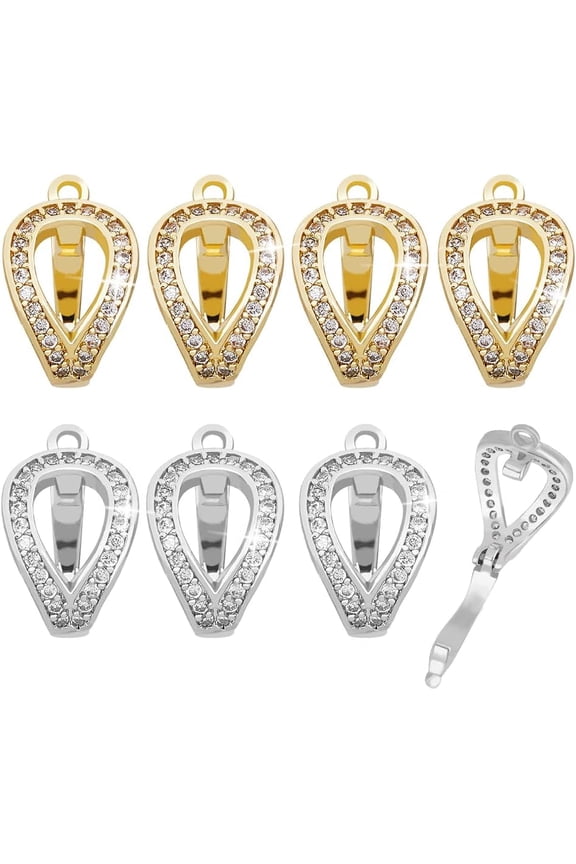 8pcs 2 Colors Necklace Connector Enhancer Clasp for 6mm Pearl Bead Gemstone Cubic Zirconia Fold Over Clasps Extender Openable Lock for Jewelry DIY Necklace Making