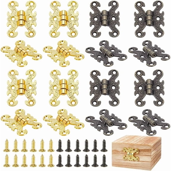 8pcs 2 Colors Vintage H-Shape Hinge 1.6 x 1.2 inch Bronze Golden Retro Vintage Style Hinges with Screws Decorative Folding Hinges for DIY