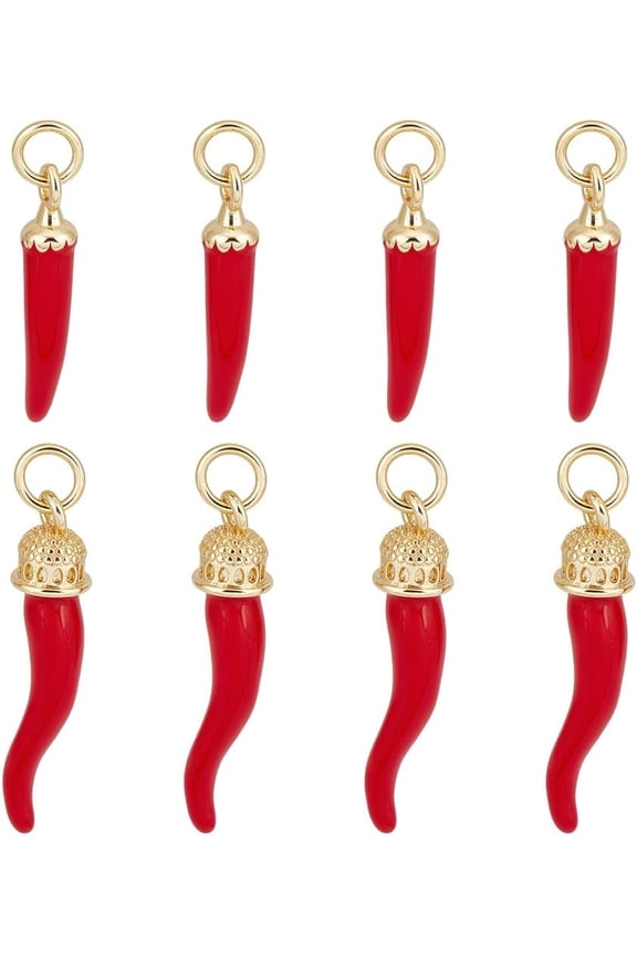 8pcs 2 Styles Chili Charms Chili Pepper Pendants with 18k Gold Plated Stem Enamel Italian Corno Charms Mini Hot Pepper for Earrings Necklace Jewellery Making 0.8~1 Inch