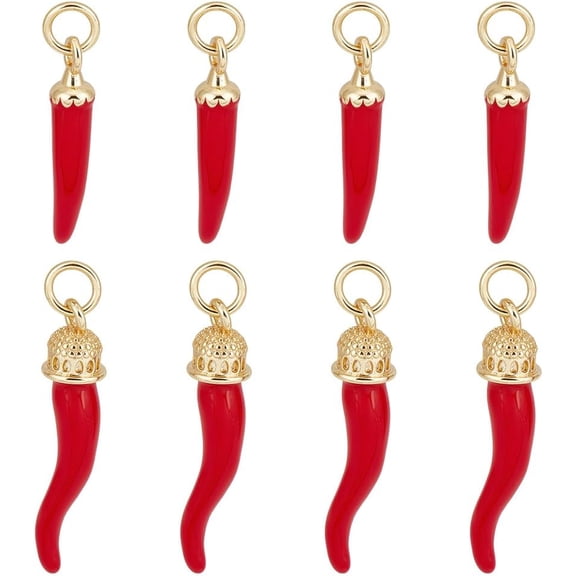 8pcs 2 Styles Chili Charms Chili Pepper Pendants with 18k Gold Plated Stem Enamel Italian Corno Charms Mini Hot Pepper