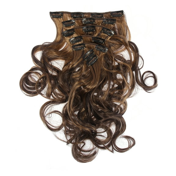 8pcs 20" 51cm Dark Brown 4 Clips in Hair Extensions Full Head Long Curly Synthetic Women Hair Wigs
