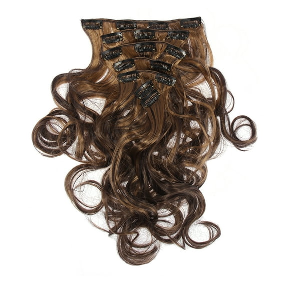 8pcs 20" 51cm Dark Brown 4 Clips in Hair Extensions Full Head Long Curly Synthetic Women Hair Wigs