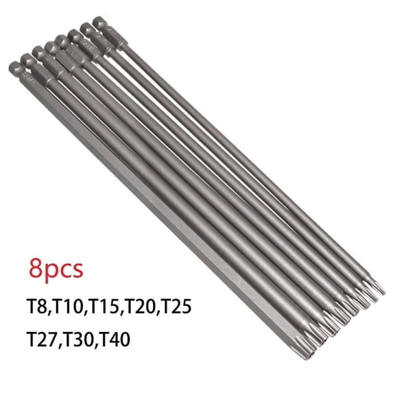 8pcs 200mm Length Screwdriver Bit Set 1/4 Hex Shank Screw Driver T8-T40