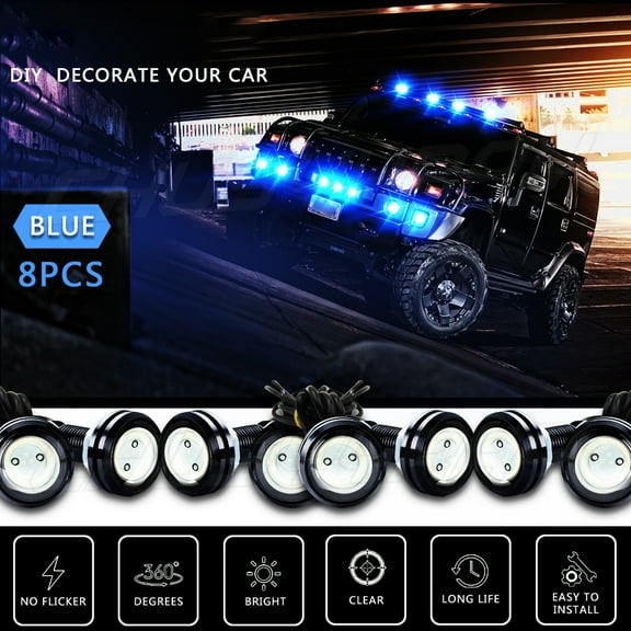 8X Blue 23MM Eagle Eye 1.5W LED Fog DRL Reverse Backup Light Car Motor