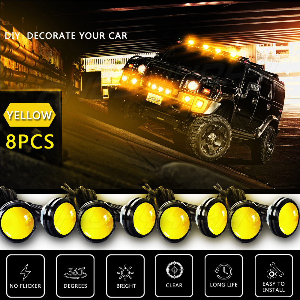 8x DC 12V 1.5W Yellow Eagle Eye LED Daytime Running DRL Backup Light Car Rock Lamp