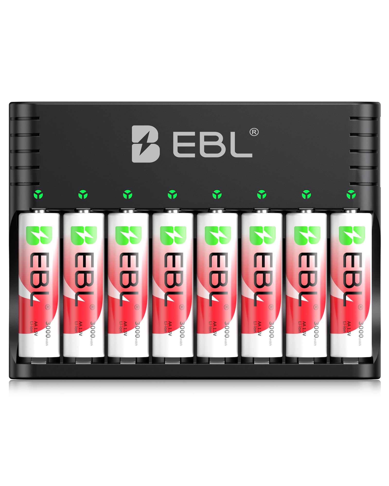 8pcs 3000mwh AA 1.5V Li-ion Rechargeable Batteries +  8 Slots LCD Charger for 1.2V & 1.5V AAA &AA Rechargeable Batteries