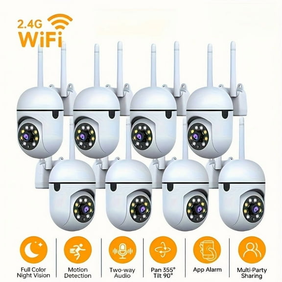 8pcs 3MP Wireless Security Camera System - 2.4G WiFi Indoor/Outdoor Cameras | Motion Detection, 2K Full-Color Night Vision, 355 Panoramic View | Smartphone App Control for Home Safety | XMAS Gift,