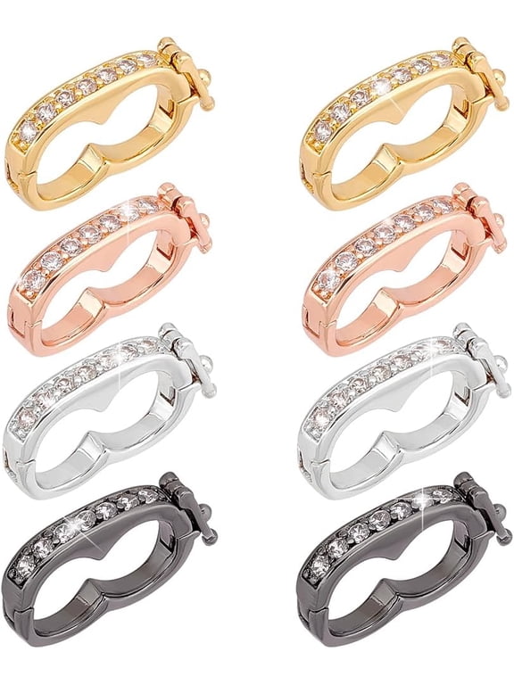 8pcs 4 Colors Brass Necklace Shortener with Cubic Zirconia Infinity and Mini Pearl Enhancer Push Clasp with Secure Lock Connector for Bracelets Jewelry Making