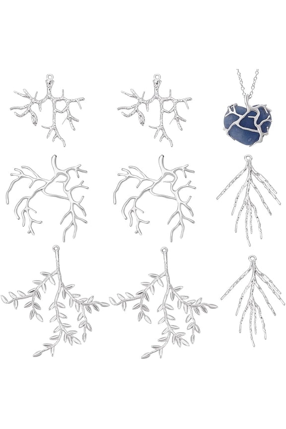 8pcs 4 Styles Branch Shape Blanks Brass Pendant Trays Bezel Metal Claw Cage Pendant Frames Pendants Holder for Irregular Gemstone Cabochons Rhinestones DIY Jewelry Making Silver diy
