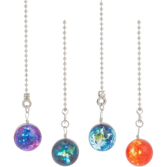 8pcs 4 Styles Earth Sun Glass Ball Ceiling Fan Pull Chain Extender Decorative Fan Pendant 13.7 Inch Fan Danglers Pulls Ornaments Chain Extender with Connector for Ceiling Light Fan Lamp