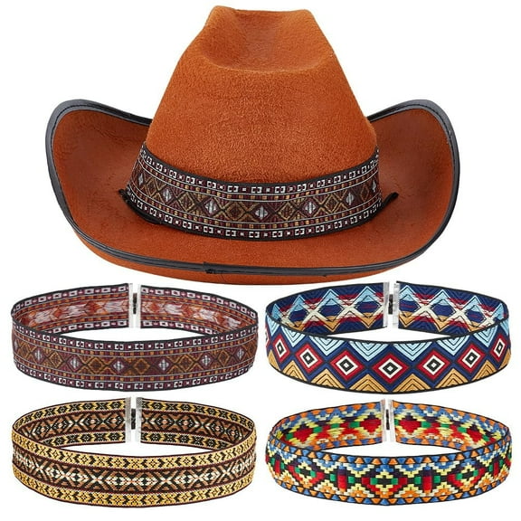 8pcs 4 Styles Hat Bands Ethnic Style Hat Belts Cowboy Hat Belts 56cm Length Western Hat Bands for Boho Stretchable Hat Bands Beaded Hatband for Hats Accessories Hat Decoration