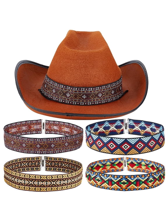 8pcs 4 Styles Hat Bands Ethnic Style Hat Belts Cowboy Hat Belts 56cm Length Western Hat Bands for Boho Stretchable Hat Bands Beaded Hatband for Hats Accessories Hat Decoration