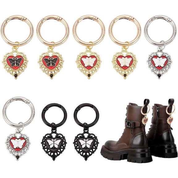 8pcs 4 Styles Heart with Butterfly Charms 2.3~2.6'' Enamel Shoe Charms Punk Shoe Charms Alloy Pendant Decorations with Spring Rings for Sneaker Boots Sandal Casual Shoes Wedding Decor