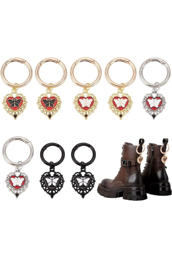 8pcs 4 Styles Heart with Butterfly Charms 2.3~2.6'' Enamel Shoe Charms Punk Shoe Charms Alloy Pendant Decorations with Spring Rings for Sneaker Boots Sandal Casual Shoes Wedding Decor