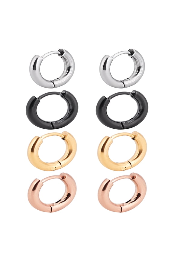 8pcs 4 colors 304 Stainless Steel Huggie Hoop Earrings for Women and Men Mixed color 11.5x13x2.5mm 2pcs/color 304 Stainless Steel