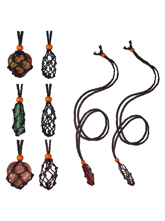 8pcs 4 style Adjustable Waxed Cord Macrame Pouch Necklace Making Interchangeable Stone with Wood Beads Mixed color 88~90cm 2pcs/style