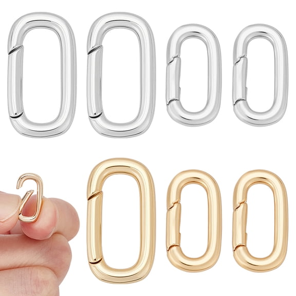 8pcs 4 styles Brass Spring Gate Rings Oval Mixed color 14~18x8~10x2.5~2.7mm 2pcs/style