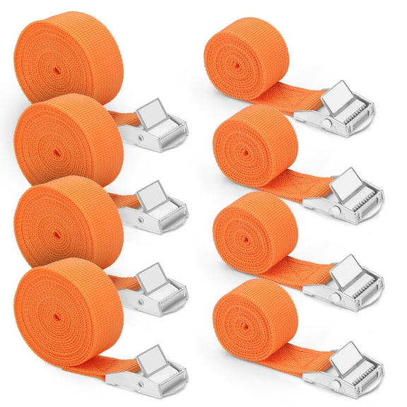 8pcs 6.6ft/3.3ft Lashing Straps, EEEkit Adjustable Orange Cam Buckle Tie Down Strap, 550lbs Load Limit