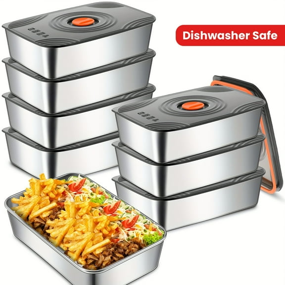 8pcs 67oz Stainless Steel Marinating Containers - 2000 Metal Meat Marinade Container with Lid - Dishwasher Safe Food Storage