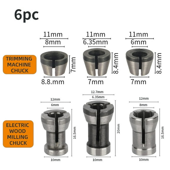 8pcs 6mm 6.35mm 8mm Collet Chuck For Engraving Trimming Machine Electric Router
