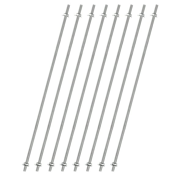 8pcs 8/32 Inch Threaded Rods with Hex Nuts and Washers 16 Inch Rod, Silver