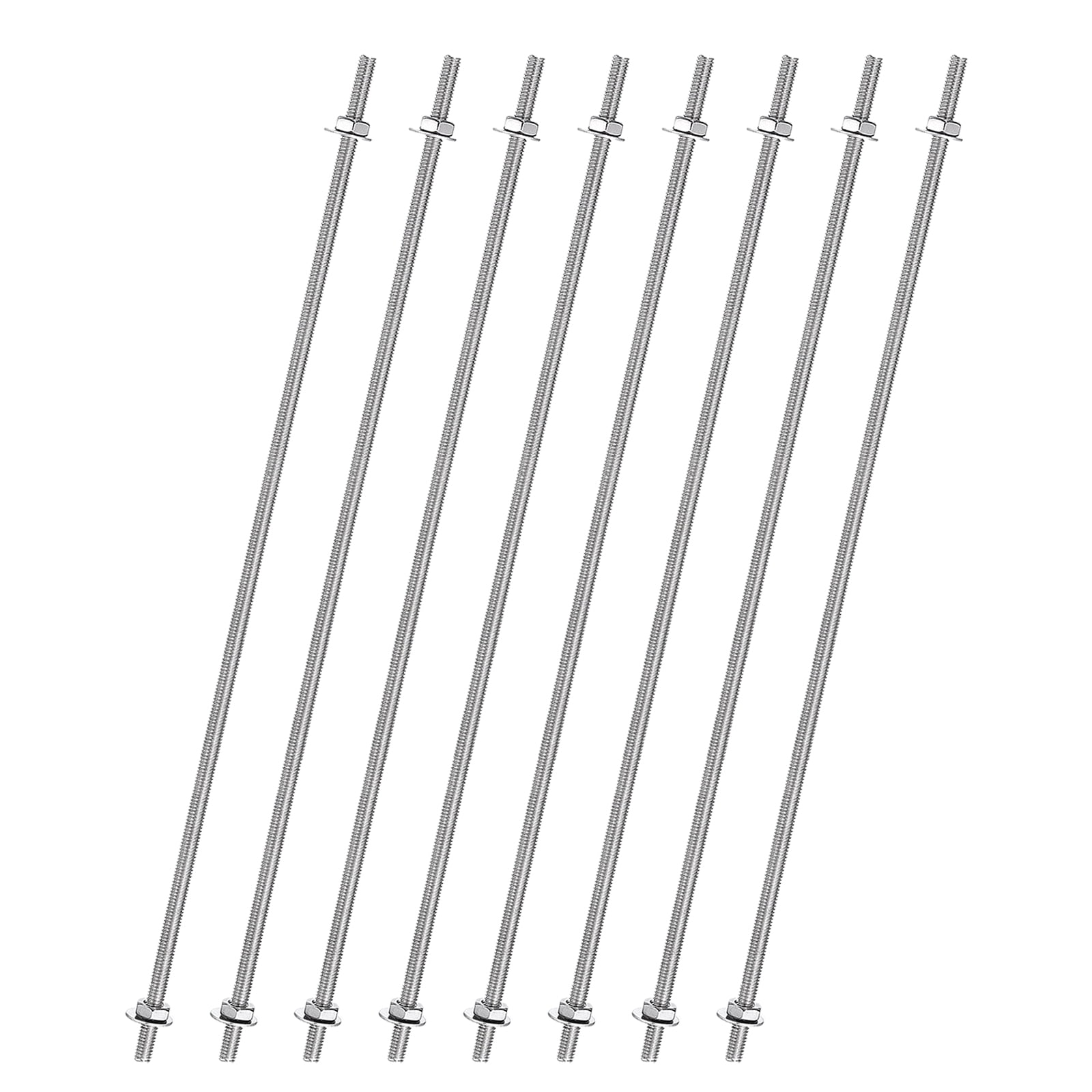 8pcs 8/32 Inch Threaded Rods with Hex Nuts and Washers 18 Inch Rod, Silver