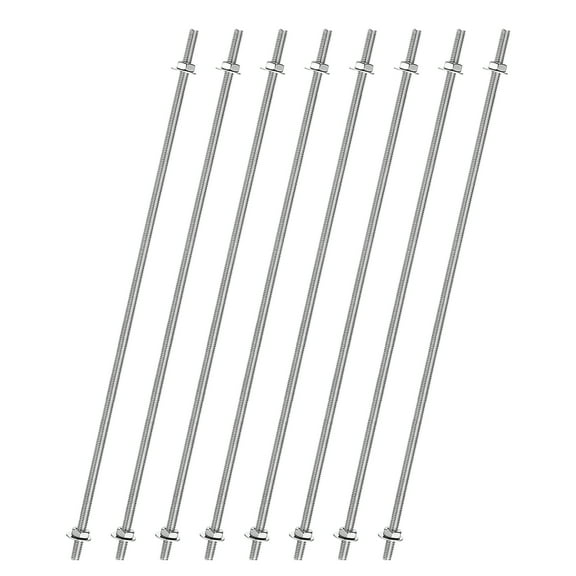 8pcs 8/32 Inch Threaded Rods with Hex Nuts and Washers 18 Inch Rod, Silver