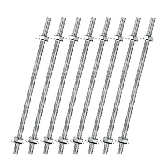 8pcs 8/32 Inch Threaded Rods with Hex Nuts and Washers 4 Inch Rod, Silver