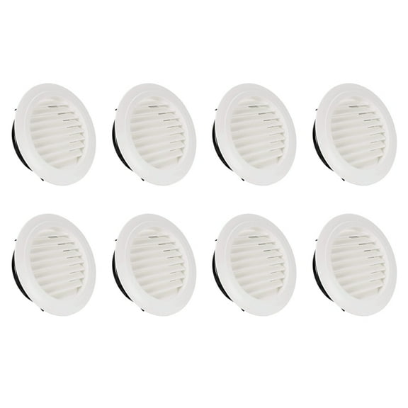 8pcs 8 Inch Round Air Vent ABS Louver Grille Cover White Soffit Vent with Built-in Fly Screen Mesh