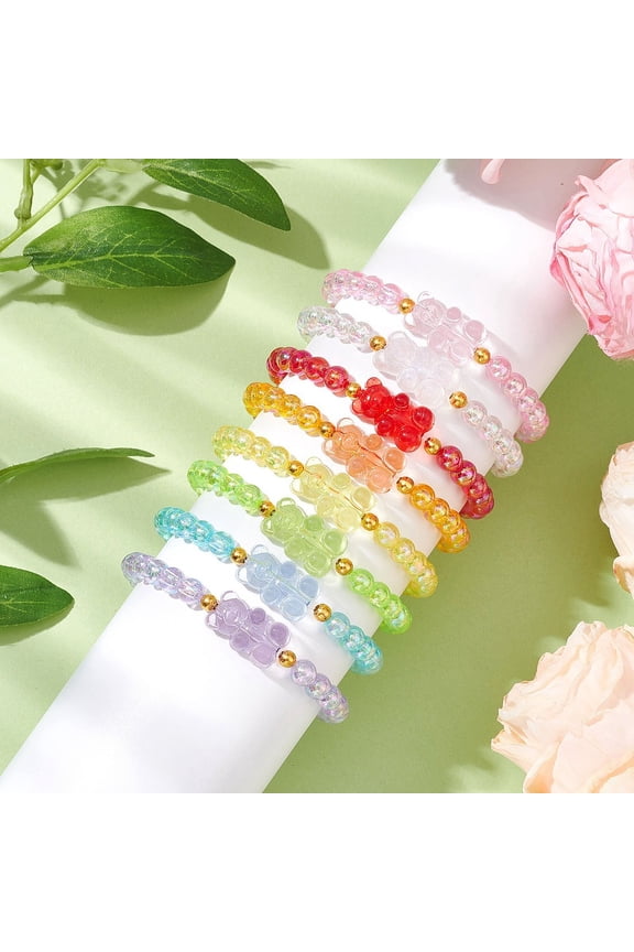 8pcs 8 colors Acrylic Beaded Stretch Bracelet sets Bear Mixed color Inner Diameter: 2 inch(5cm)