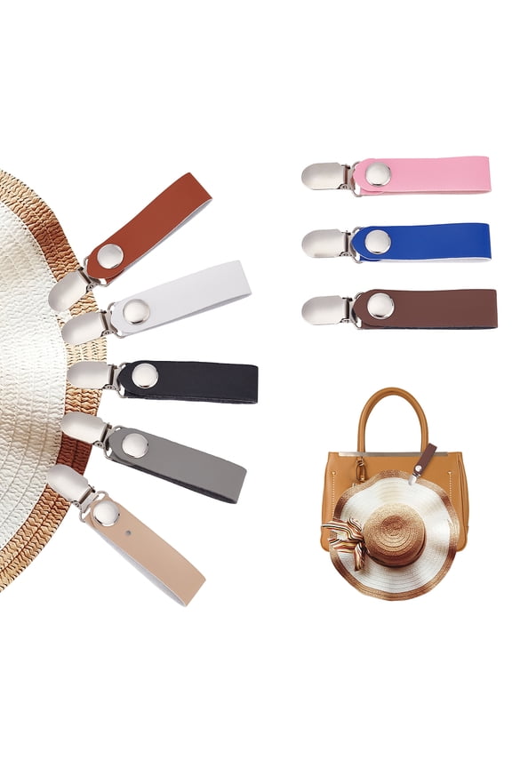 8pcs 8 colors Alloy Hat Clips with PU Leather for Scarf Hat Travel Luggage Outdoor Accessory Platinum Mixed color 190x21mm 1pc/color