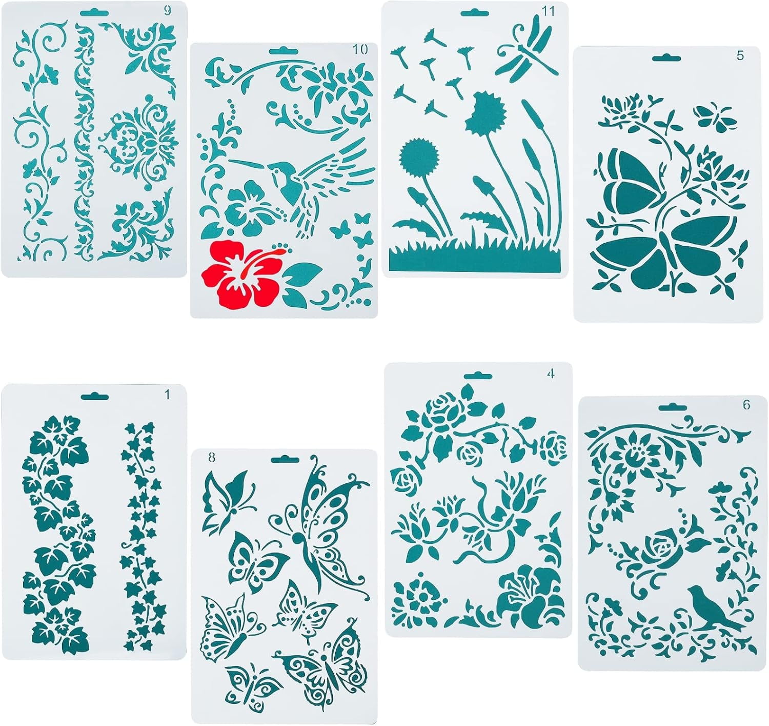 Rectangular Stencil Pattern 8pcs 8 style Plastic Drawing Painting Stencils Templates Rectangle Leaf ...
