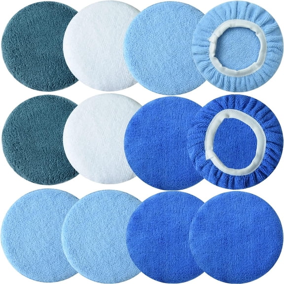 8pcs 9-10 inch Polishing Pad Bonnets 8 Pack 4 Color 9'' to 10'' Orbital Polishing Pad Microfiber Coral Fleece Bonnet Car Buffer Polisher Waxing Covers for Automobile Glass Cleaning and Polish