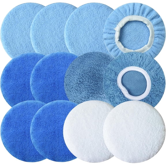 8pcs 9-10 inch Polishing Pad Bonnets 8 Pack 4 Color 9'' to 10'' Orbital Polishing Pad Microfiber Coral Fleece Bonnet Car Buffer Polisher Waxing Covers for Automobile Glass Cleaning and Polish