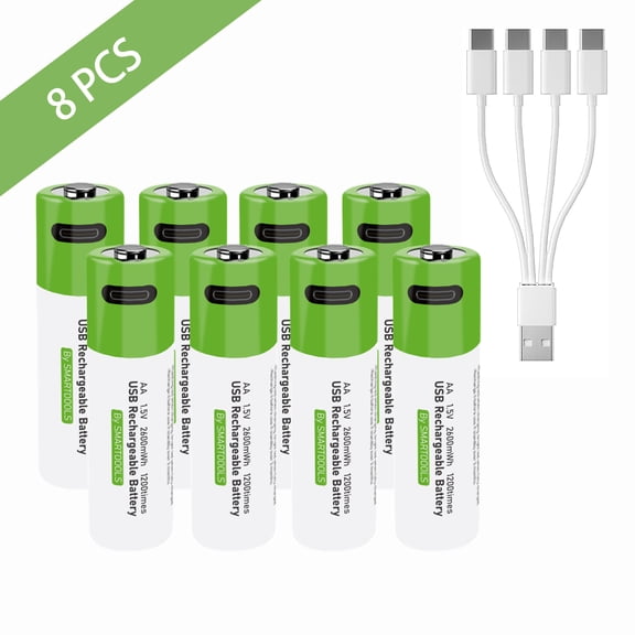 8pcs AA Battery AA Rechargeable Batteries, USB/Type-C High Capacity 1.5V 1733mAh 2600mWh Rechargeable Battery, Fast Charge Long Lasting Cycle Times up to 1200x With Type-C Port Charging Cable