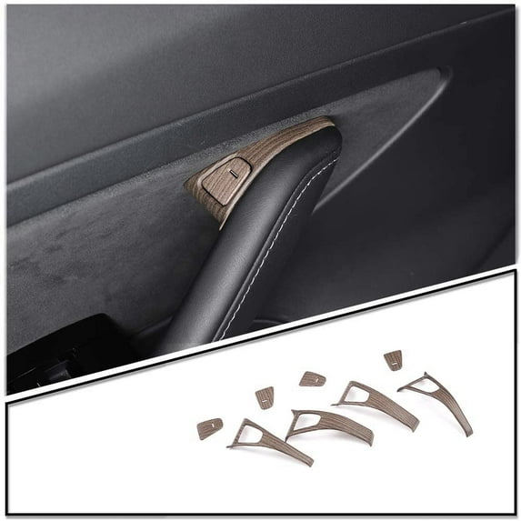 8pcs ABS Car Door Lock Button Frame Cover Inner Door Lock Switch Trim Frame for Tesla Model 3 & Model Y 2018-2020 (Pear Wood Grain)
